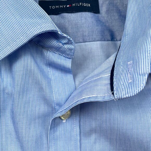 Tommy Hilfiger Mens Dress Shirt Slim Fit Non Iron 15.5 32/33 Blue - Picture 9 of 12